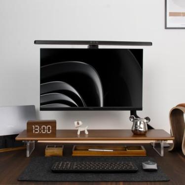 Imagem de ROCDEER Suporte De Monitor Bambu Com Pernas Acrílico Para Mesa, Prateleira Mesa 31,5" Que Suporta Computador, Laptops, Impressoras E Alto-Falantes (Marrom)