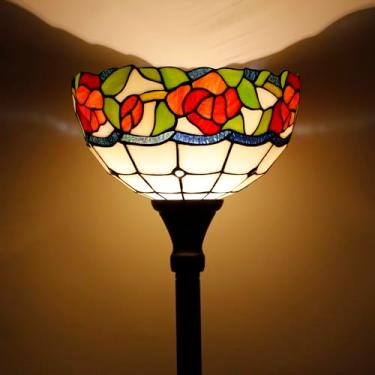 Imagem de AVIVADIRECT Luminária De Chão Tiffany Torchiere, Estilo Flor Rosa, Vitral, Canto, 12X12X72" Para Quarto, Sala Estar, Escritório E Casa