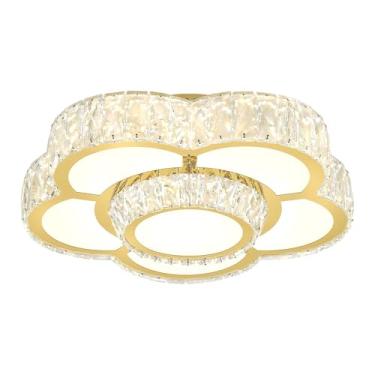 Imagem de WOSOHYUN Luminária De Teto Moderna Cristal Com Flor 20" Embutida Em Ouro, Luxo Para Sala Estar/Quarto/Sala Jantar, Temperatura Cor Controlada