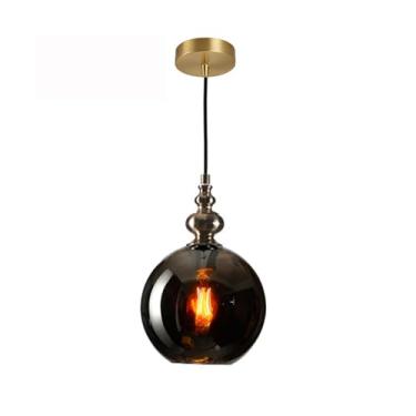 Imagem de LOTREE Luminária Pendente Retrô Industrial Em Formato De Bola Vidro Cinza, Globo Com Acabamento Metal Prateado, Para Cozinha Estilo Fazenda, Ilha E Quarto (Cinza)