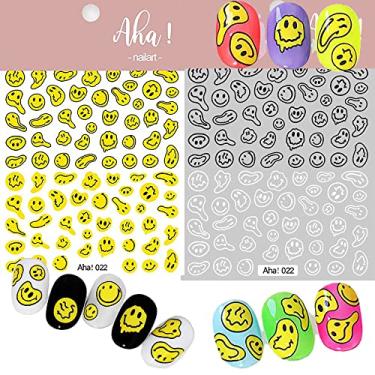 Imagem de Adonisaon Adesivos De Nail Art Com Rosto Sorridente, Decalques 3D Bonitos, Autoadesivos, Amarelos, Pretos E Brancos, Suprimentos Torcidos Para Mulheres, Meninas Crianças, Decorações