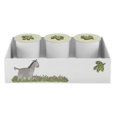 Imagem de Trio de Potes e Bandeja Kit Higiene MDF Safari Zoo - Neném na Nuvem, V