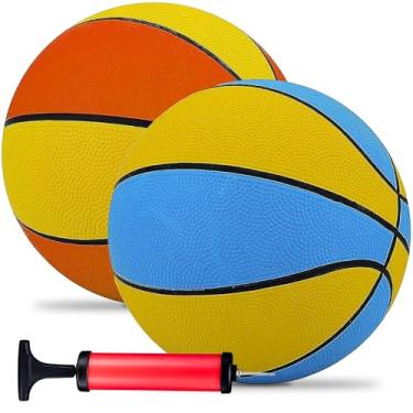 Imagem de Srenta Mini Bola De Basquete Com Bomba - 7", Tamanho 3, Cores Sortidas, Conjunto Para Crianças, Interior, Exterior, Festas Na Piscina, Jogo Basquete, Lembrancinhas Festa, Pacote 2