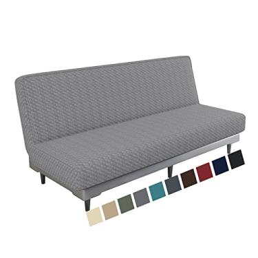 Imagem de MAXIJIN Capa de futon jacquard elástica sem braços futon capa macia para futon com fundo elástico espesso para sofá-cama, lavável na máquina (cinza claro)