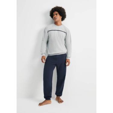 Imagem de Pijama Longo Masculino Em Moletom - Hering, P, Cinza médio