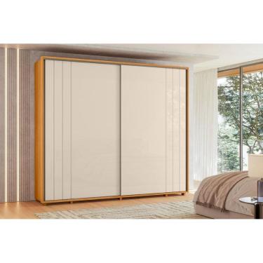 Imagem de Guarda-roupa Dalí com escada 100% MDF ripado 2 portas e 8 gavetas - Cinamomo Off White - Madetec