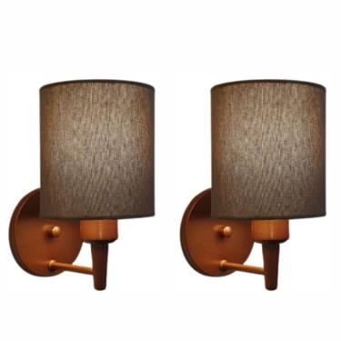 Imagem de Kit/2 Arandela Cilíndrica Md-2009 Base Cobre Cupula em Tecido 14x15cm Caqui - Bivolt