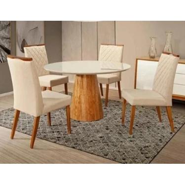 Imagem de Mesa de Jantar Cone Base Mel Tampo Redondo 100 Cm com Vidro Off White 