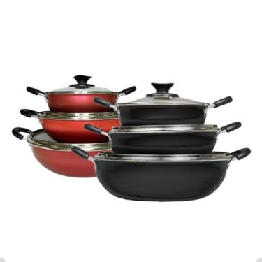 Imagem de Jogo De Frigideiras Panelas Antiaderentes Com Tampa 3 Peças (Preto)