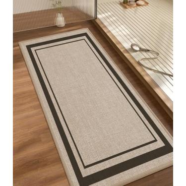 Imagem de chakme Tapete de banheiro 119 x 43 cm, ultrafino, antiderrapante, tapete de banho absorvente de secagem rápida para banheiro, (bege claro, 119 x 43 cm)