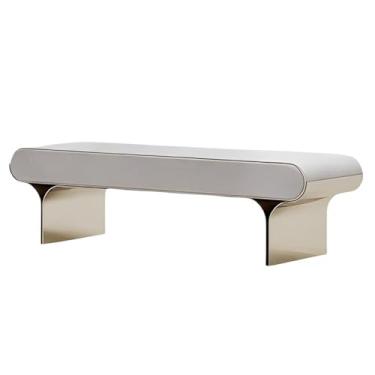 Imagem de LICONG-2019 Banqueta de extremidade italiana de aço inoxidável, banco de sofá, banco de quarto, leve, luxuoso, macio, longo, banco de sapato de porta de alta qualidade, banco longo (bege)