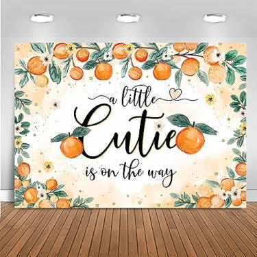 Imagem de Mocsicka Little Cutie Baby Shower Backdrop A Little Cutie is on The Way Bbay Showe Party Decoration Citrus Orange Faixa de revelação de gênero para meninas adereços de cabine de fotos (laranja, 2,1 x