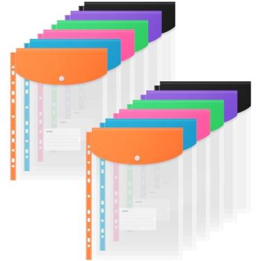 Imagem de Pastas organizadoras de fichário, pacote com 12 pastas expansíveis, envelopes de plástico, pastas de fichário com 11 furos para fichário de 2/3/4, bolsa de documentos com botão de pressão e etiqueta