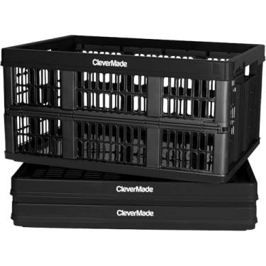 Imagem de CleverMade Caixas utilitárias dobráveis - Obsidiana 3 peças 45L / 11 galão comporta 29,9 kg - Recipientes empilháveis caixas de capacidade resistente cestas que economizam espaço