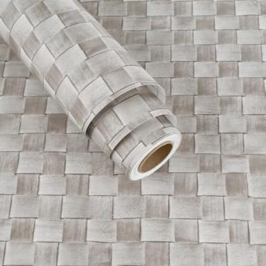 Imagem de Wallderful Papel de parede marrom claro de vime autoadesivo em tecido de grama para descascar e colar papel de parede vintage papel de parede tecido de linho tecido de contato para armários quarto