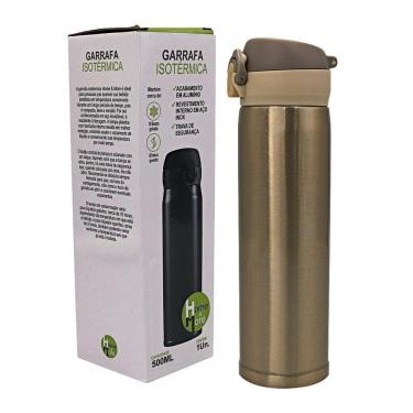 Imagem de Garrafa De Água Térmica 500Ml Inox Trava Segurança Dourada