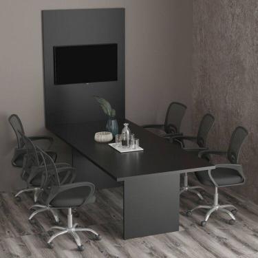 Imagem de Kit com Mesa para Reunião 6 Lugares e Painel para Tv até 37 Polegadas Preto
