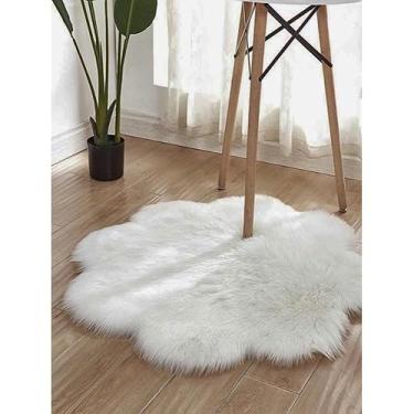 Imagem de Tapete Pelego Pelo Alto Luxo Para Foto Decoração Flor(G (100cmx100cm),Branco)