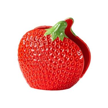 Imagem de HAN SHENG Porta-guardanapos de cerâmica de morango - Decoração de cozinha de fazenda e decoração de casa de campo, suporte de guardanapo ideal para mesa de jantar, organizador de bancada