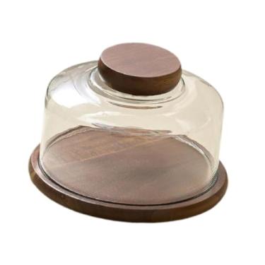 Imagem de IEUDNS Suporte para bolo com tampa em forma de cúpula, prato de bolo de madeira, bandeja para cupcake, suporte de decoração para decoração de festas, Claro