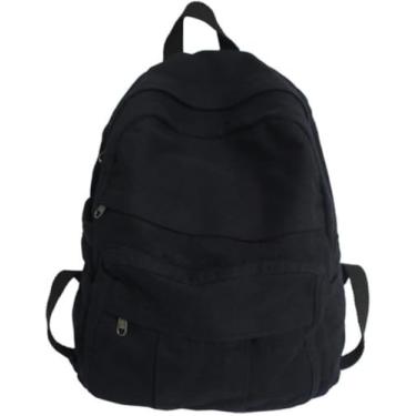 Imagem de Mochila Escolar Casual Menina Tecido Mochila Escolar Faculdade Studet Vitage Wome Mochila Cavas Feminino Laptop Bolsa Viagem Las, Black, L32cmW13cmH34cm