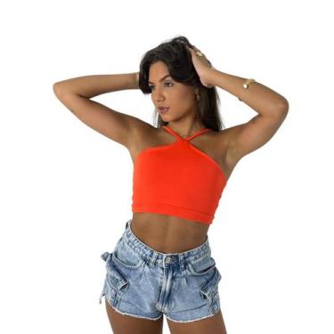 Imagem de Top Cropped Feminino Cruzado Frente Única Costa Nua Academia Treino - 