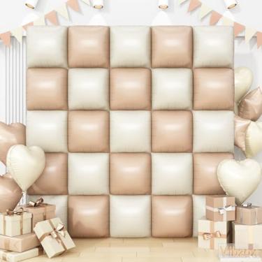 Imagem de Balões de parede quadrada marrom branco areia, 25 peças dupla face boho creme nude bege balões túnel arco kit pano de fundo para aniversário urso neutro nupcial chá de bebê decorações de festa de