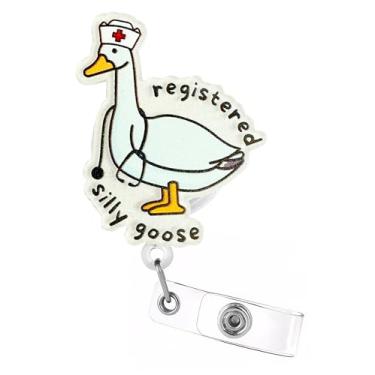 Imagem de Celokiy Silly Goose Nurse Carretel de crachá, porta-cartão de identificação retrátil engraçado para RN, CNA e equipe médica