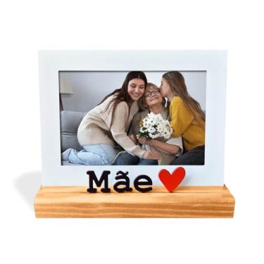 Imagem de Porta Retrato Mãe 10x15cm, Moldura Decorativa em Metal e Madeira, branco, preto, vermelho, nogueira - GEGUTON