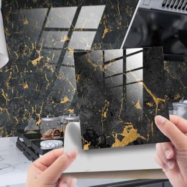 Imagem de Adesivos De Azulejo Preto Ouro Mármore Telhas Autoadesivas Vara à Prova D'água Em Telhas Adesivos De Azulejos De Decoração De Casa Para Cozinha Banheiro Telhas De Parede A, 30x30cm (10 Pcs)