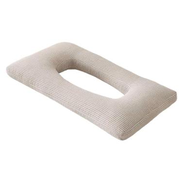 Imagem de IEUDNS Travesseiro para dormir de lado, protetor auricular, respirável, piercing de orelha, pescoço e cabeça, para viagens em aeronaves, para quem dorme de, Bege