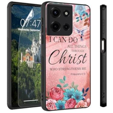 Imagem de CAPAUNVDA Capa para Motorola Moto G Play 2025, capa traseira de vidro temperado com protetor de tela, capa de proteção à prova de choque para Motorola Moto G Play 2025, Bíblia Filipenses 4-13