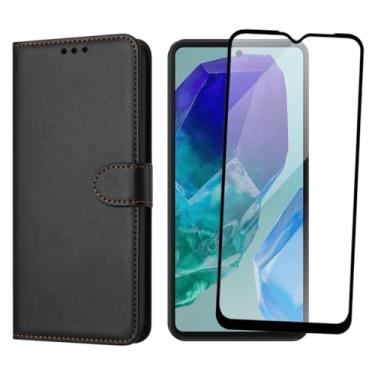 Imagem de Capa Carteira Premium para Samsung Galaxy M55, Preta, com Porta Cartões e Película de Vidro 3D, Suporte Ajustável