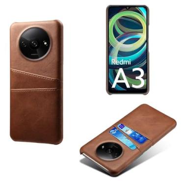 Imagem de Capas Compatível com Xiaomi Redmi A3 4G,Caso de couro PU-Tampa de telefone a prova de choque com 2 slots de cartão,Proteção anti-impressão digital e anti-gota-Brown