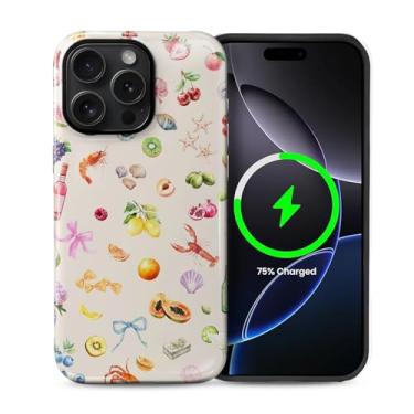 Imagem de Yuning419 Capa compatível com iPhone 15 Pro Max [compatível com MagSafe] Capa rígida híbrida de 2 camadas, capa magnética protetora à prova de choque, estética de colagem de frutos do mar