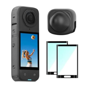 Imagem de BRDRC Capa de tampa de lente Insta 360 X5 + kit de acessórios de protetor de tela de 2 unidades, película de vidro temperado, protetor de lente de silicone para pacote protetor Insta360 X5 X4