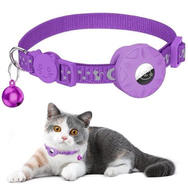 Imagem de Coleira de gato/cachorro para rastreador de AirTag, estojo com sino (roxo)
