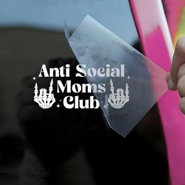Imagem de Anti Social Mom Club Decalques de Carro Esqueleto Engraçado Mão Esqueleto, Mãe, Sarcástico, Humor Acessórios de Janela de Carro Afirmações Vinil Impermeável 15 cm Decalque Decalque de Para-choque