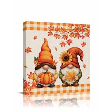 Imagem de Arte de parede em tela de gnomos de outono folhas de bordo textura de serapilheira rústica pintura de arte para quarto, banheiro, cozinha, decoração de parede emoldurada pronta para pendurar 30,5 x