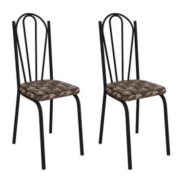 Imagem de Kit 2 Cadeiras de Cozinha Alabama Estampado Mosaico Palha Pés de Ferro Preto - Pallazio