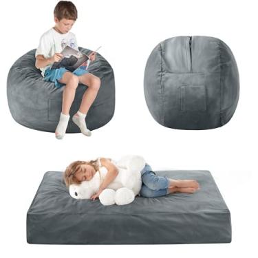 Imagem de ILPEOD Cama para cadeira de pufe infantil - Cadeira preguiçosa conversível para colchão de chão com enchimento - Cadeira pequena para meninos e meninas - Sofá de sofá no quarto, sala de aula, recanto