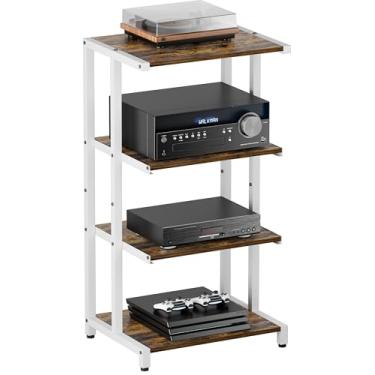 Imagem de Ardier Suporte de mídia de madeira de 4 camadas, prateleira de canto de mídia AV para acessórios de TV/equipamento audiovisual/disco óptico/PS4, rack de armazenamento de áudio para sala de estar, sala