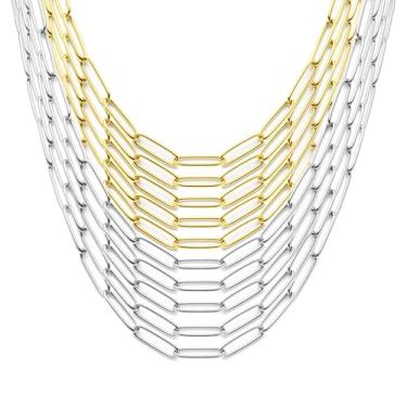 Imagem de Exway 10 unidades de colares de pingente de clipe de papel, corrente de aço inoxidável de 50 cm, kit de colares de corrente de ouro e prata com fechos de lagosta para artesanato, faça você mesmo