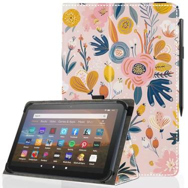 Imagem de Pudiceva Capa universal para tablet Android 10 de 10,1 polegadas, capa fina dobrável para tablet com tela sensível ao toque de 22,9 a 10,7 cm com suporte para caneta Stylus, flor 12