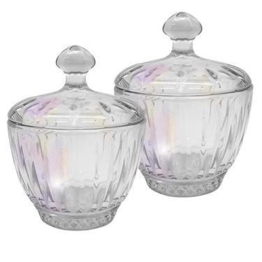 Imagem de Kit 2 Potiche Bombonier Baleiro Vidro Decoração Elegan Bala Com Tampa 