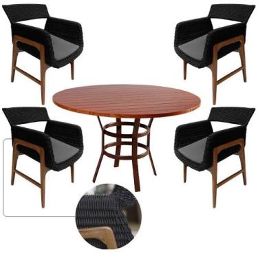 Imagem de Conjunto Vila Real Mesa de Madeira Cozinha Poltronas Corda Náutica - N