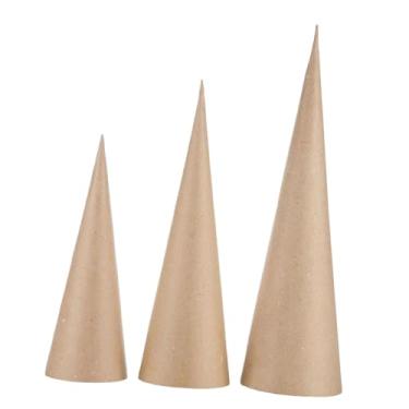 Imagem de Colaxi 3 peças de cones de papel machê, decoração de árvore de Natal, motor fino para artesanato, cones de papelão para pintura, decoração, chapéus de festa, 15 Cm 25 Cm 35 Cm