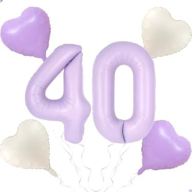 Imagem de Balão roxo claro número 40 de 101 cm para decorações de aniversário de lavanda, grande lavanda 40 balões número 40 decorações de festa de aniversário, lilás 40 anos de idade lembrancinhas de