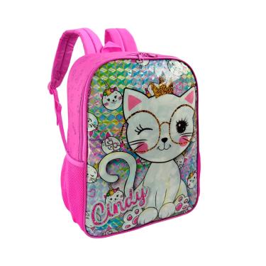 Imagem de Mochila Costas Escolar Infantis Meninas Gatinha Cindy Luxcel Cor:Rosa;Tamanho:M
