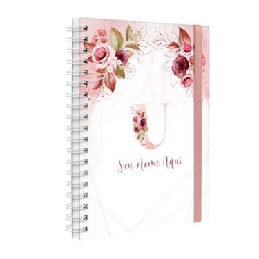 Imagem de Agenda Planner Semanal Plus 2026 Personalizada Monograma Floral Letra U (Branco E Rosa)